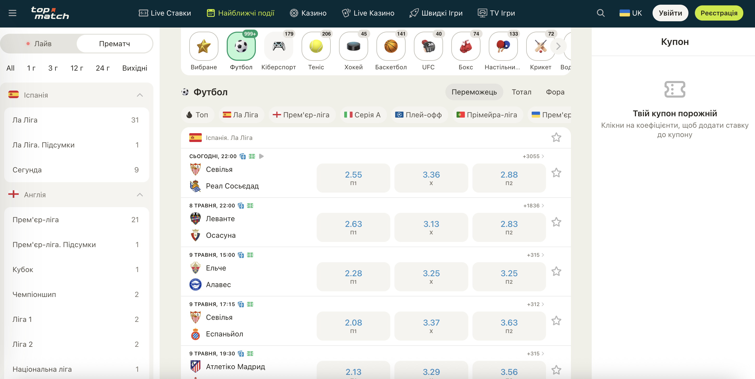 Інтерфейс мобільної версії TopMatch
